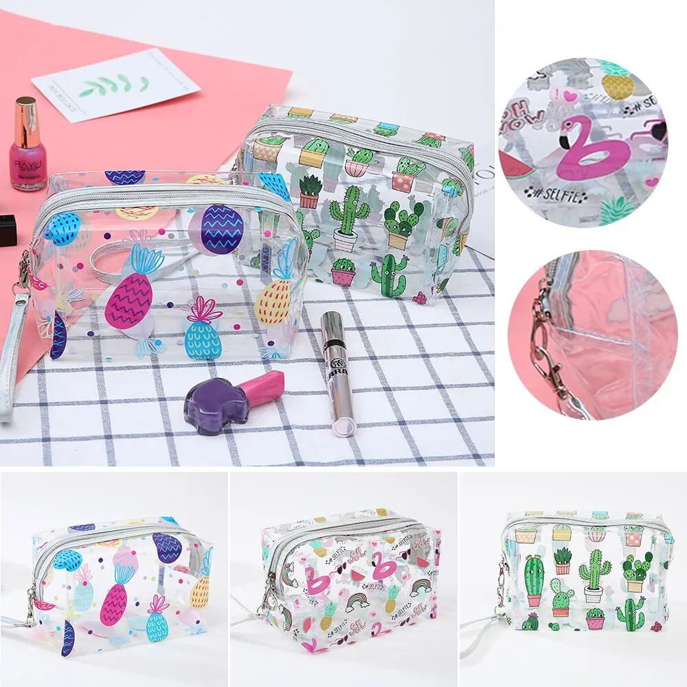 Portable Travel Cosmetics Bag Toiletry Makeup Storage Cactus Flamingo Pineapple Waterproof Transparent Compliant Bags New | Дом и сад