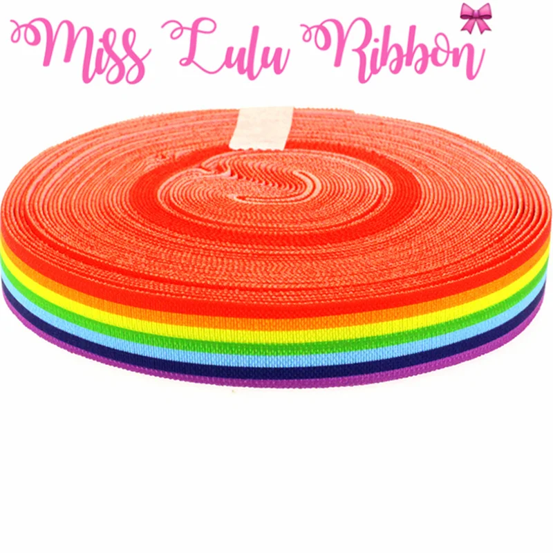 

5/8"16mm Rainbow Stripe Printed Fold Over Elastic Ribbon Stretch ribbon Dily handmade Knot Hair bows 10 yards HT01-FE016-01705