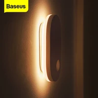 baseus novelty led night lights pir motion sensor light usb rechargeable bedside wall lamp smart home for kitchen closet cabinet