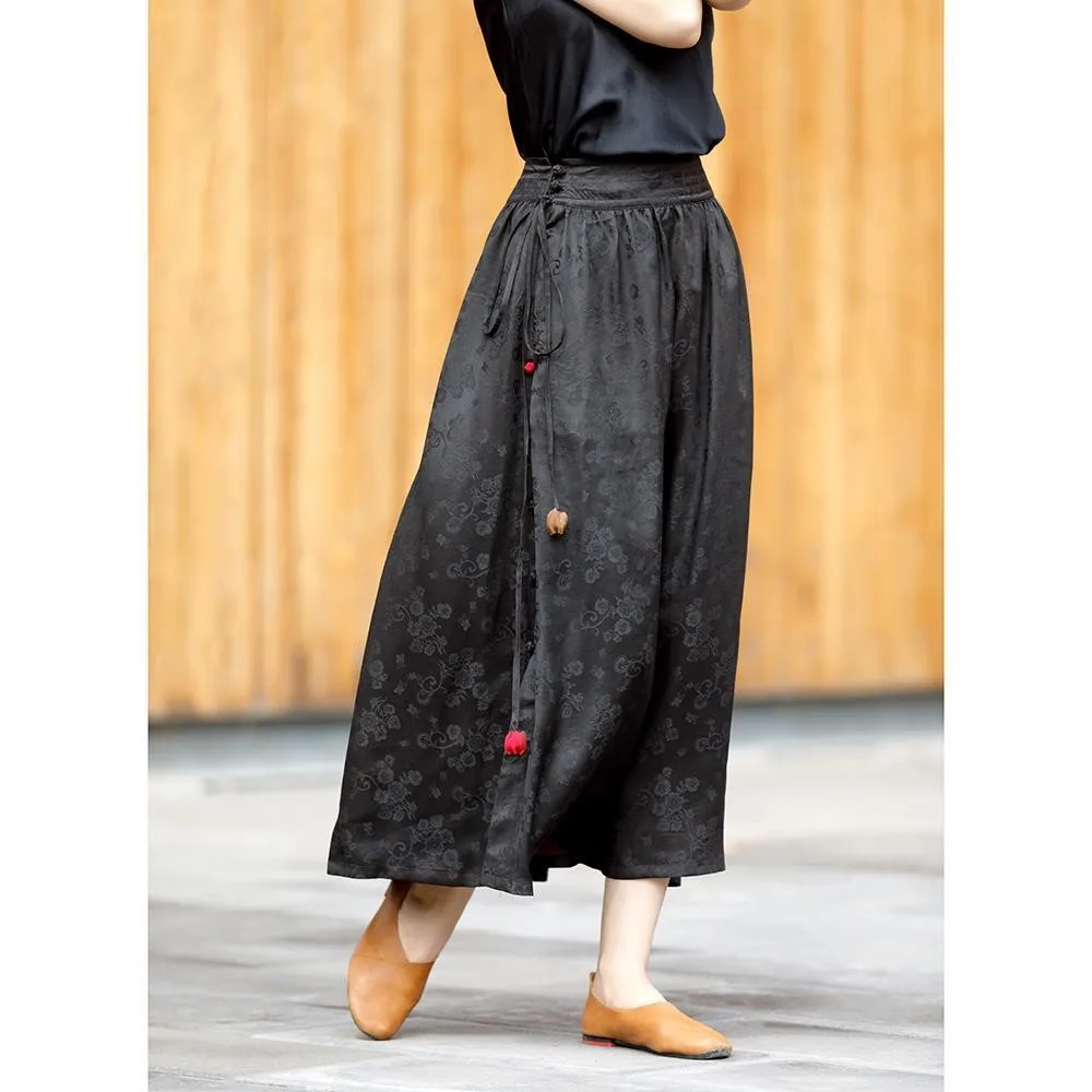 

2021 daliy chinese refro style a-line skirt loose style elastic waist for girl woman casual flower printing dress