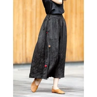 2022 daliy chinese refro style a line skirt loose style elastic waist for girl woman casual flower printing dress