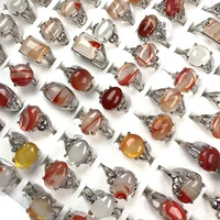 wholesale 20pcs mixed style natural stone gem retro classic charm red agate ring exquisite party gift couple jewelry making