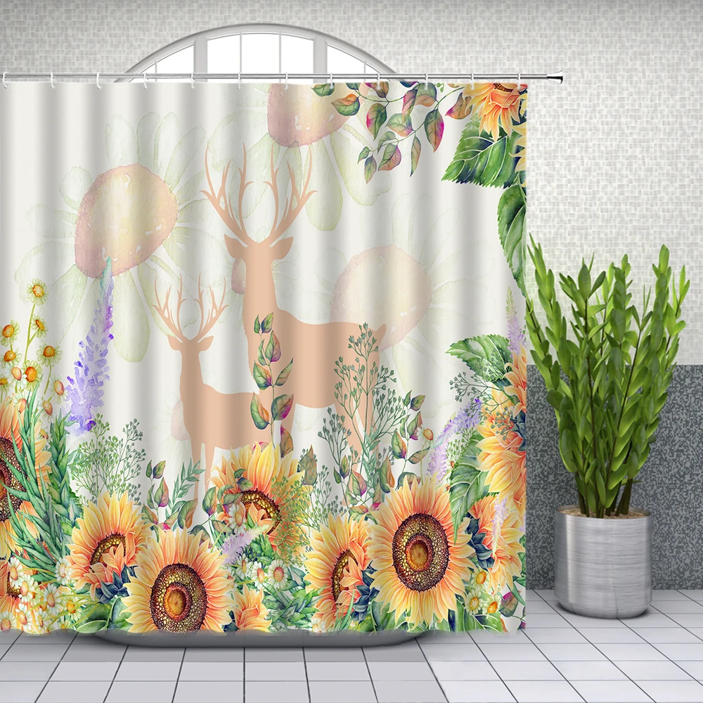 Весенний цветок растение листья для душа Фотофон олень животное декор ванной