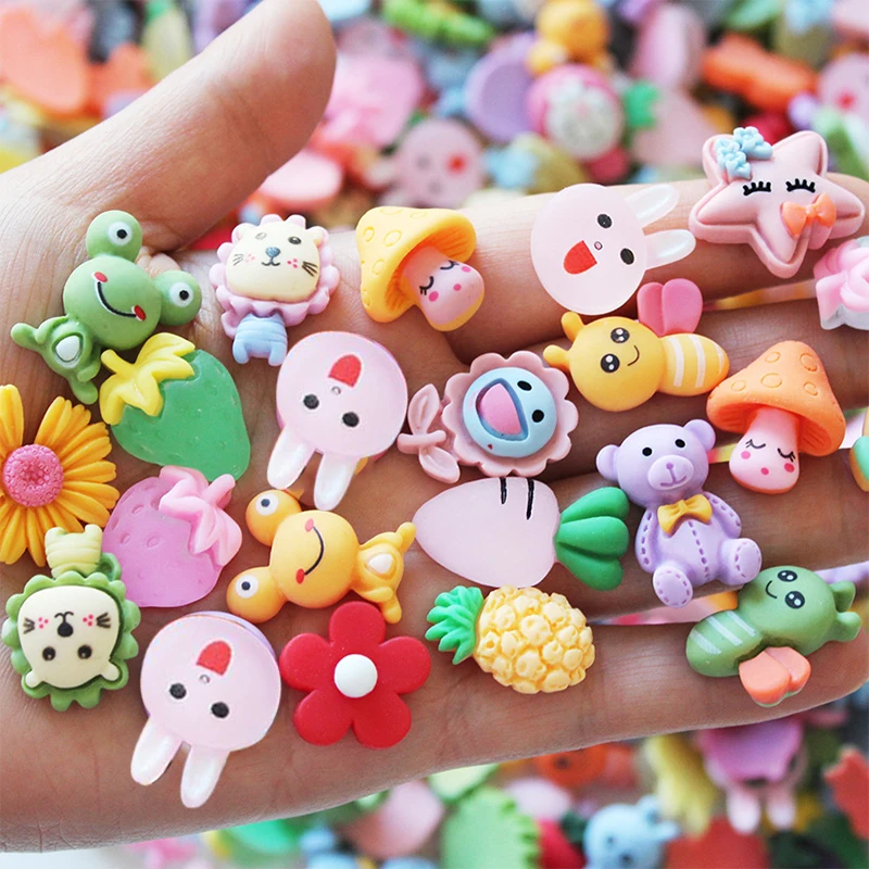 50Pcs Mixed Lots Cartoon And Animal Resin Flatback Cute Cabochons Decoden Pieces 3D Nail Charms For Nail Art Scrapbook