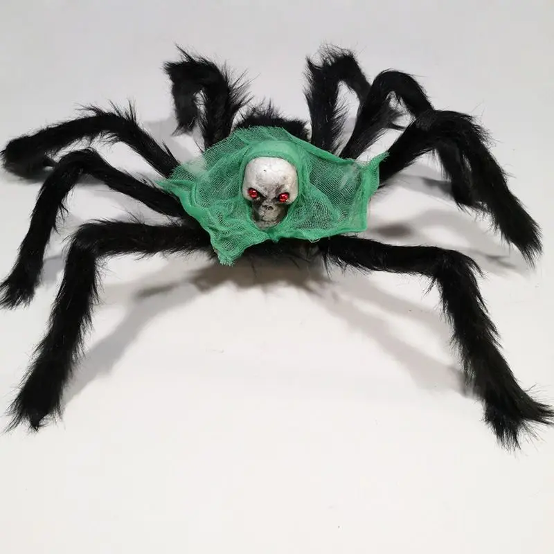 

Hairy Giant Spider Skull Head Halloween Prop Haunted House Party Holiday Scary Horror Skeleton Plush Spider Decorations Toys