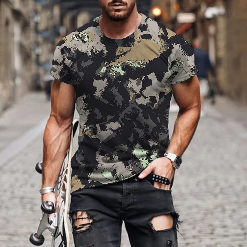 Мужская Уличная Повседневная футболка с коротким рукавом и 3d-цифровой печатью 2021