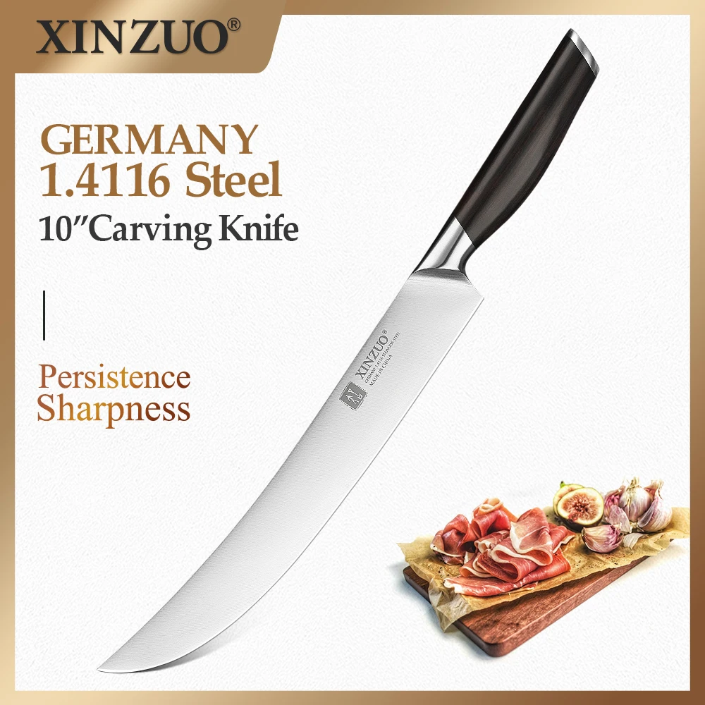 

XINZUO 10 Inch Carving Knife and 155mm Carving Fork Set German 1.4116 Stainless Steel Kitchen Knives Best Quality Chef Knife