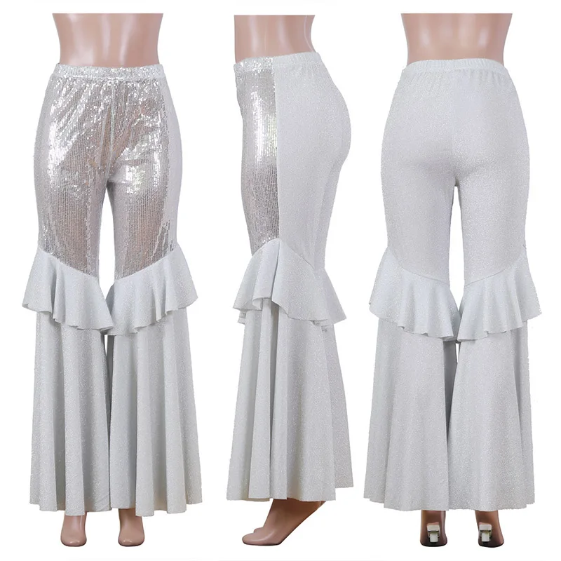 Модные брюки с блестками брюки-клеш в стиле пэчворк длинные женские спортивные