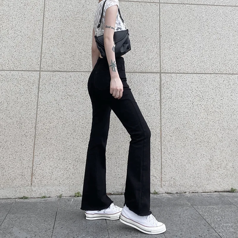 

Women High Waist Black Jeans Streetwear Skinny Boot Cut Pants Denim Trousers Casual Female Tassel Korean Fashion Jean
