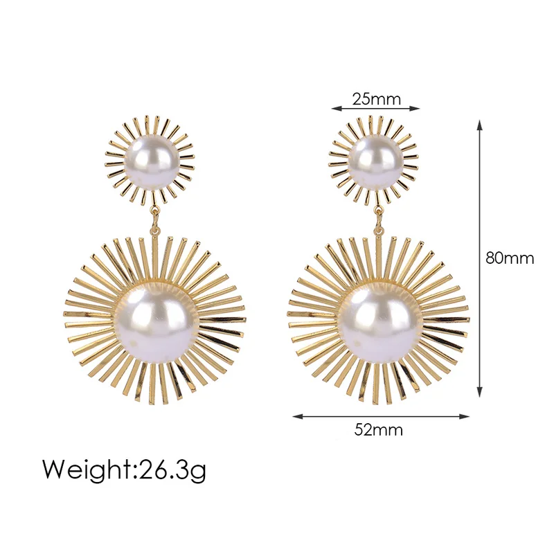 Женские крупные серьги подвески Sindlan большие с жемчужинами и цветком эффектные