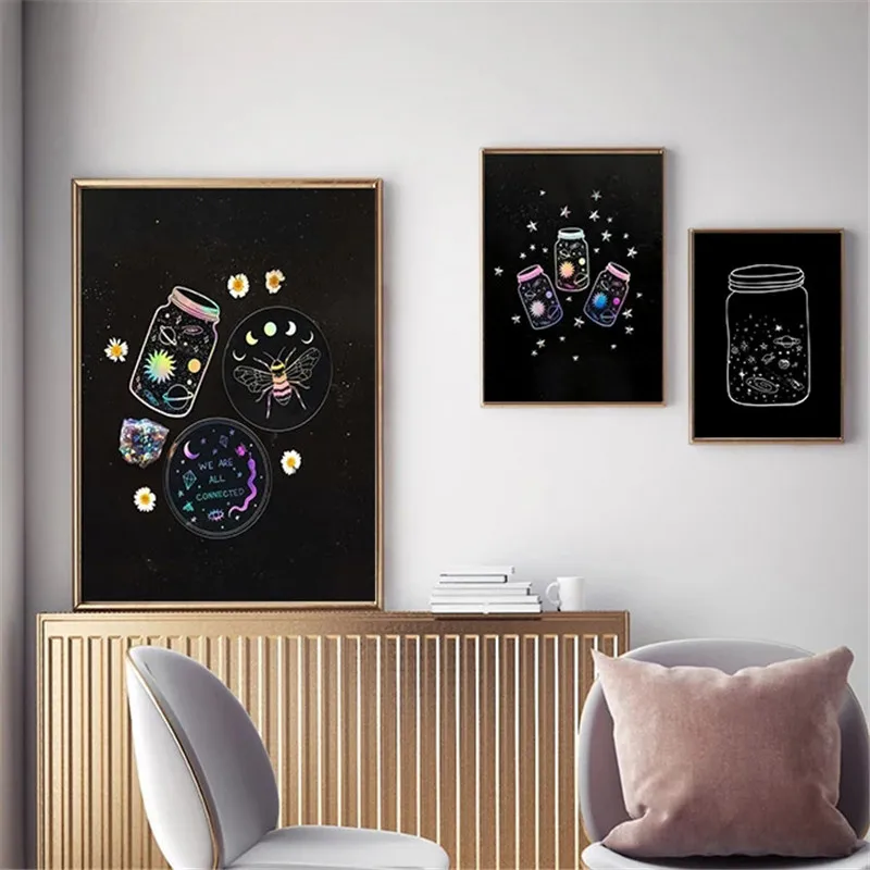 

Mysterious Art Abstract Canvas Painting Nordic Posters and Art Photo Frameless of Sun Moon Modern Room Decoration Wall