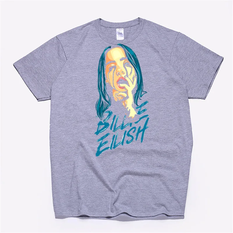 T87A-grey Для женщин Billie Eilish хлопковая футболка унисекс скейтборд Рождественская Футболка женская одежда для девочек уличная рубашка - Цвет: T87A-grey