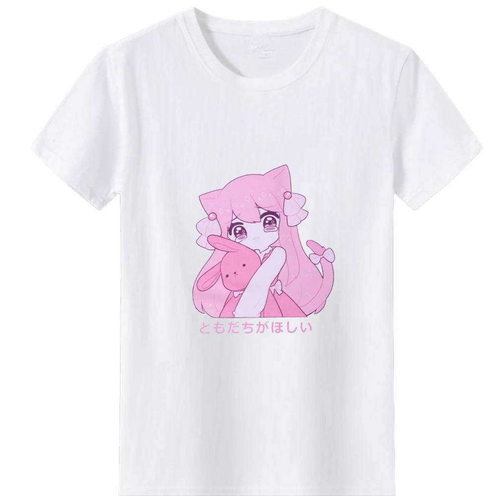 

Kawaii Japanese Alphabet Print Tshirt Women Clothes Harajuku Cute Little Girl Graphic T Shirt Women Loose Tees Female Casual Top
