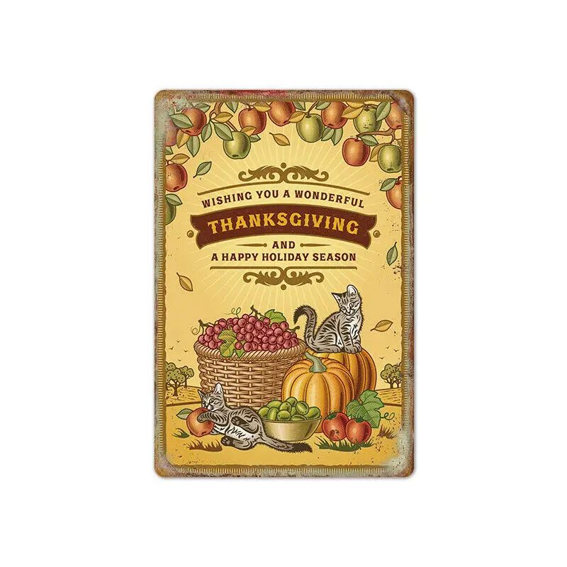 

Metal Tin Sign thanksgiving happy holiday pumpkin Decor Pub Home Vintage Retro