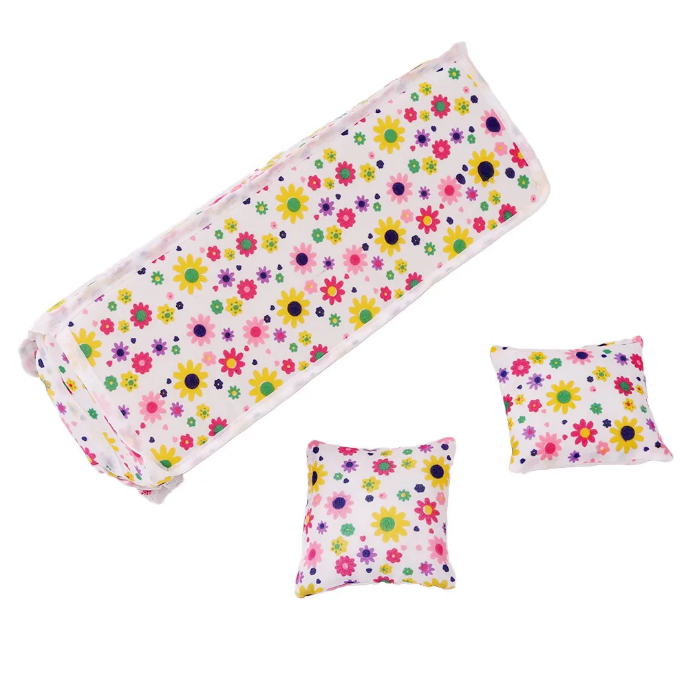 Мини ролевые игры мебель для кукол цветок ткань диван с 2 полный подушки