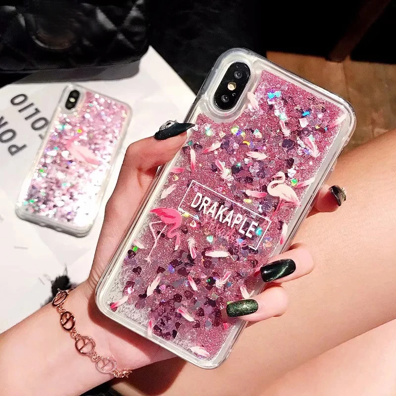 Единорог Фламинго блестками жидким песком чехол для Samsung Галактики A6 A8 плюс A7 J4 J6