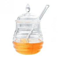245ml transparent beehive shaped honey jar with dripper stick for storing and dispensing