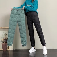 casual plus size winter down pants women high waist sweatpants korean fashion warm elastic harem pants lace up cotton jogger