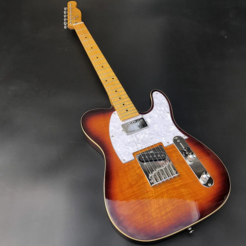 

TL Electric Guitar Mahogany Body Flamed Maple Top Maple Fingerboard 2 Tone Sunburst Gloss Finish Chrome Hardware