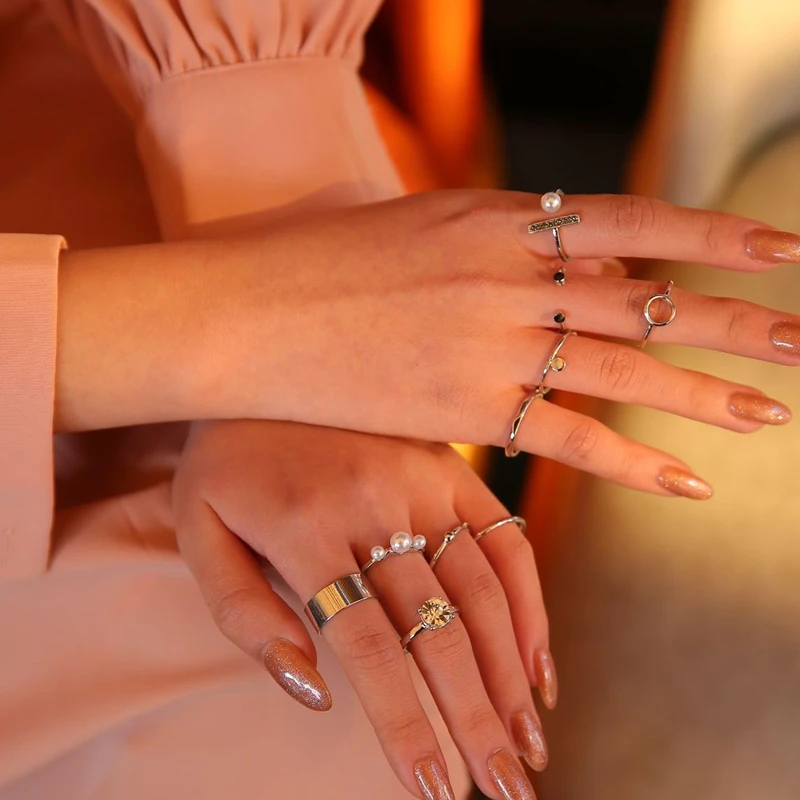 HZ 2019 новые преувеличенные винтажные Многослойные кольца из металлического