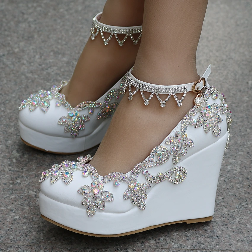 Туфли-лодочки со стразами роскошные свадебные туфли на платформе Вечерние