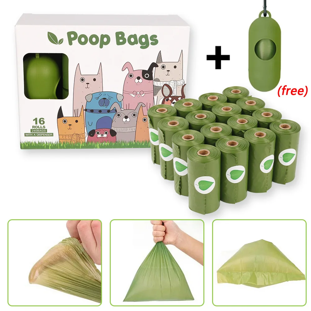 

16 Rolls Pet Dog Poop Bags Biodegradable Compostable Eco Friendly Dog Waste Bags Dispenser Outdoor Degradable Dog Excrement Bags