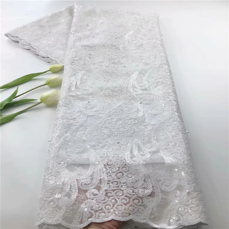 

2020 Sequin Lace Fabric Mesh white Color African Embroidery Sequence Nigerian French Party Latest High Quality Tulle hs66-375
