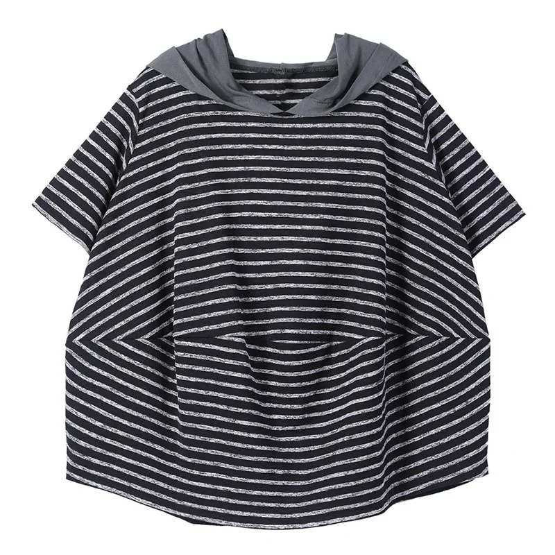 

Max LuLu European Summer 2021 New Women Gothic Vintage Loose Tee Shirts Striped Hooded Ladies Tops Short Sleeve Casual T-shirts