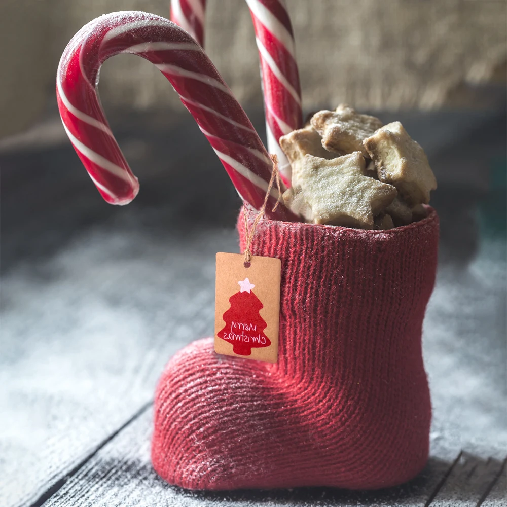 B 50pcs рождественский подарок крафт бумажные бирки Санта Клаус снежинка