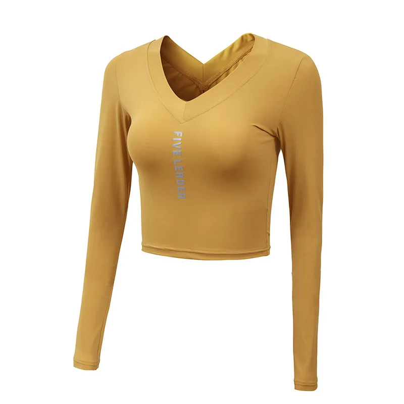 SALSPOR Женская Однотонная рубашка с V-образным вырезом эластичная обтягивающая