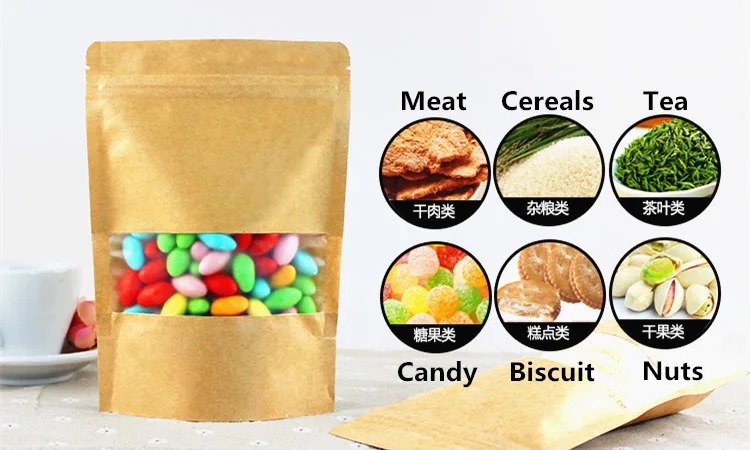 

25pcs 25x35+5cm 280micron Large Window Frosted Bag Paper Frosted Ziplock Bag Food/Cereals/Tea Packaging Bag