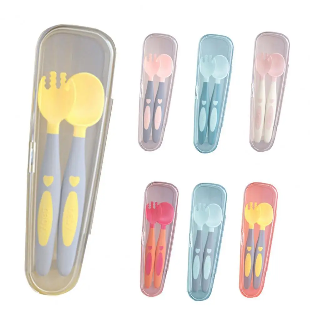 

1 Set Kids Dinnerware BPA Free Bendable Design Food Grade PP Baby Feeding Auxiliary Spoon Fork Toddler Supplies Children Dishes