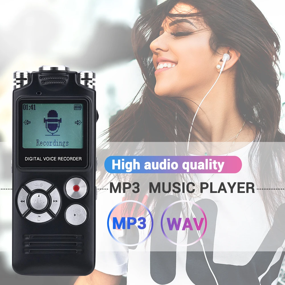 Портативный цифровой диктофон 16 гб музыкальный mp3 плеер с двумя микрофонами