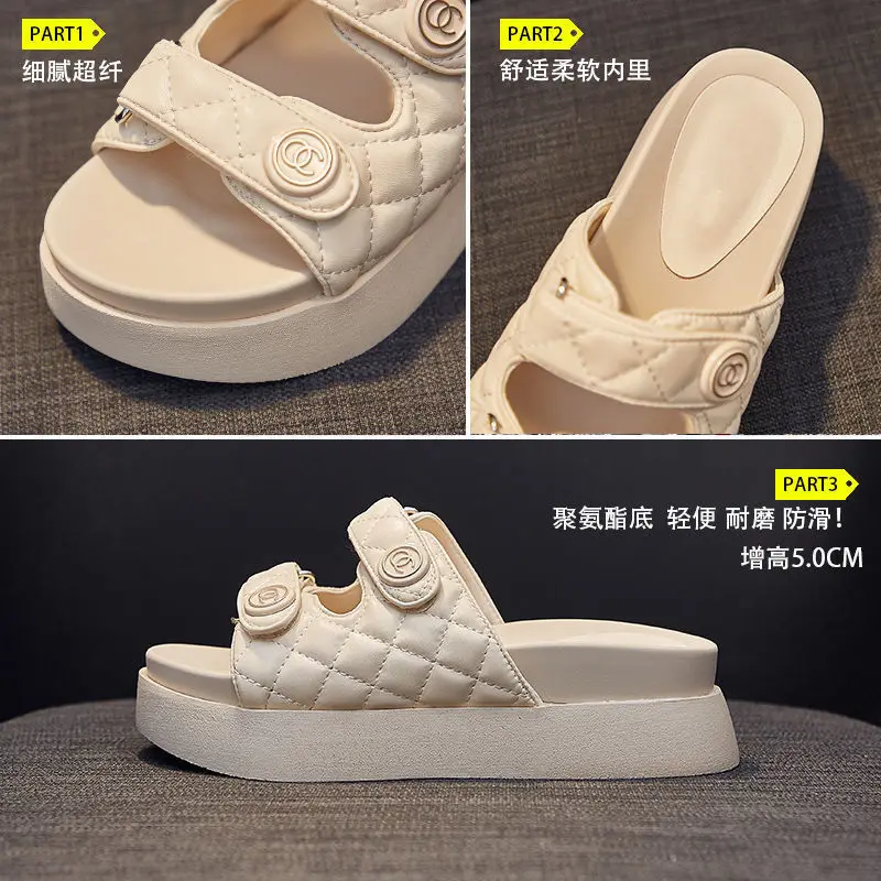 Сандалии женские кожаные с тремя пряжками босоножки на платформе обувь в римском