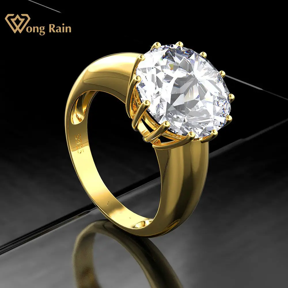 Wong Rain 100% 925 пробы серебряное кольцо из моиссанита обручальное желтого золота