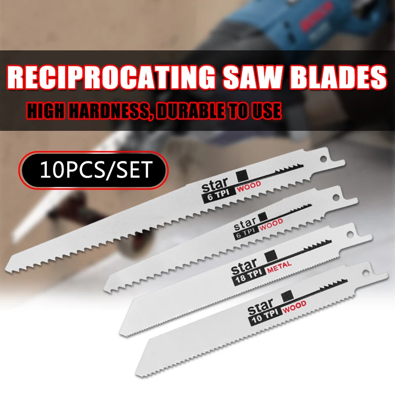 

10pcs/Set Saw Blades Set Carbide Woodworking Wood Fibreboard Metal Cutting Reciprocating Saw Blades Power Tools Accessories