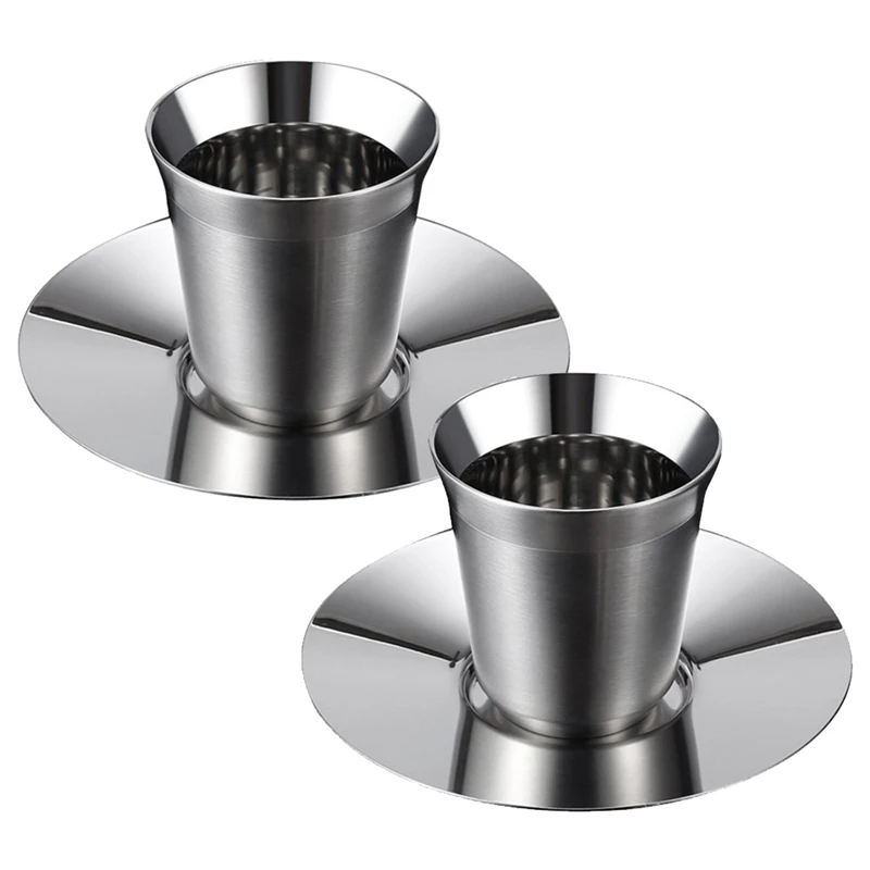 

Stainless Steel Espresso Mugs(Set Of 2),Double Wall Espresso Cups,Insulated Coffee Mugs With Tray,Easy Clean
