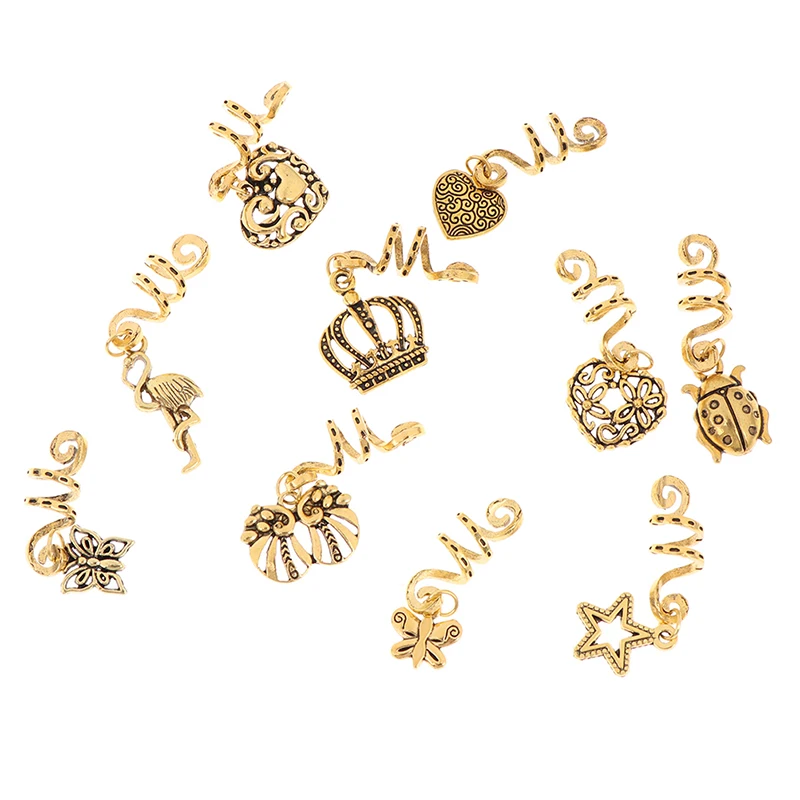 

5Pcs Charms Retro Pattern Design Tubes Ring Vintage Hair Braid Dread Dreadlock Beads Clips Cuff Rings Tube For Hair Accessories
