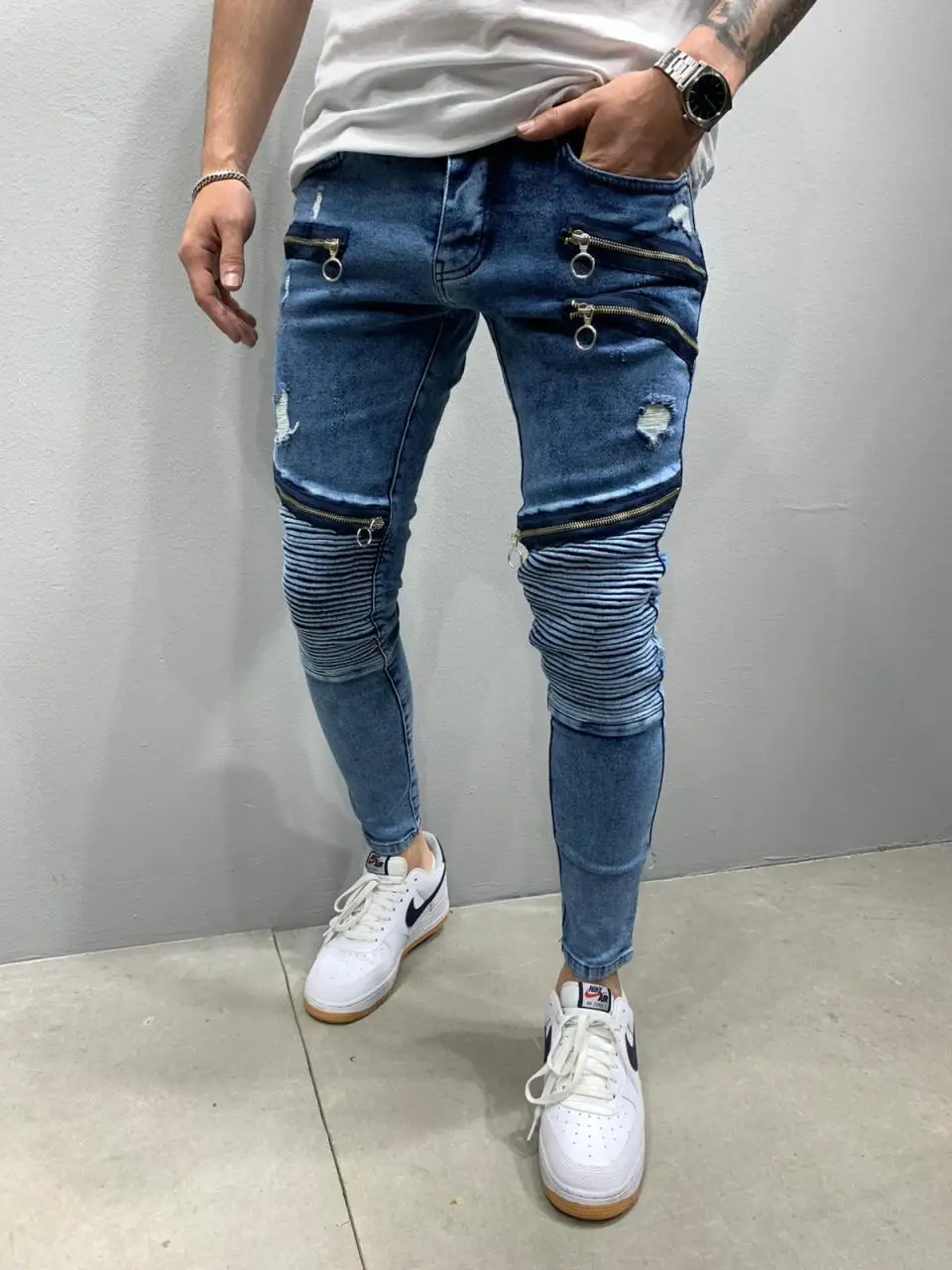 

Premium Blue Ray Pattern Full Zipper Men's Jeans