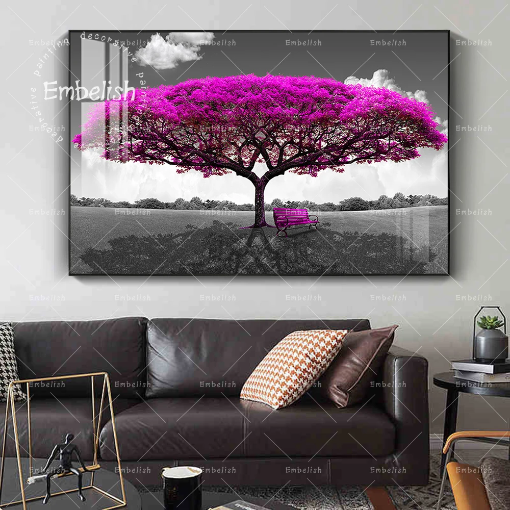 

1 Pieces HD Print On Canvas Oil Painting Big Purple Tree Landscape Wall Art Modular Pictures Home Decor Posters Framed