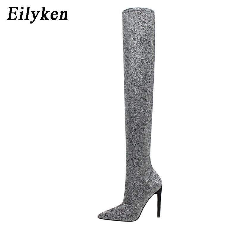 Eilyken/ г. Новые женские ботфорты из эластичной ткани пикантная Осенняя женская обувь на высоком каблуке со шнуровкой зимние женские сапоги размер 42