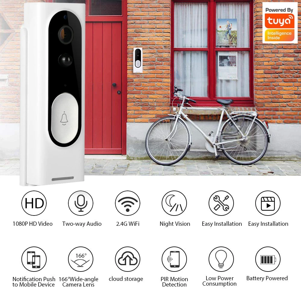 Tuya Smart Wifi дверной Звонок камера кольцо Life App домофон PIR детектор движения ночное