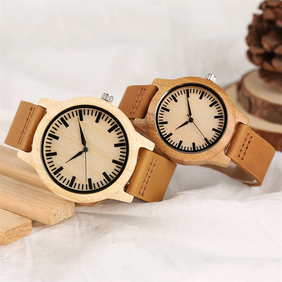 

REDFIRE Couple Watches Natural Stylish Bamboo Timepiece Genuine Leather Wristband Wood Lover Watch Gifts 2020
