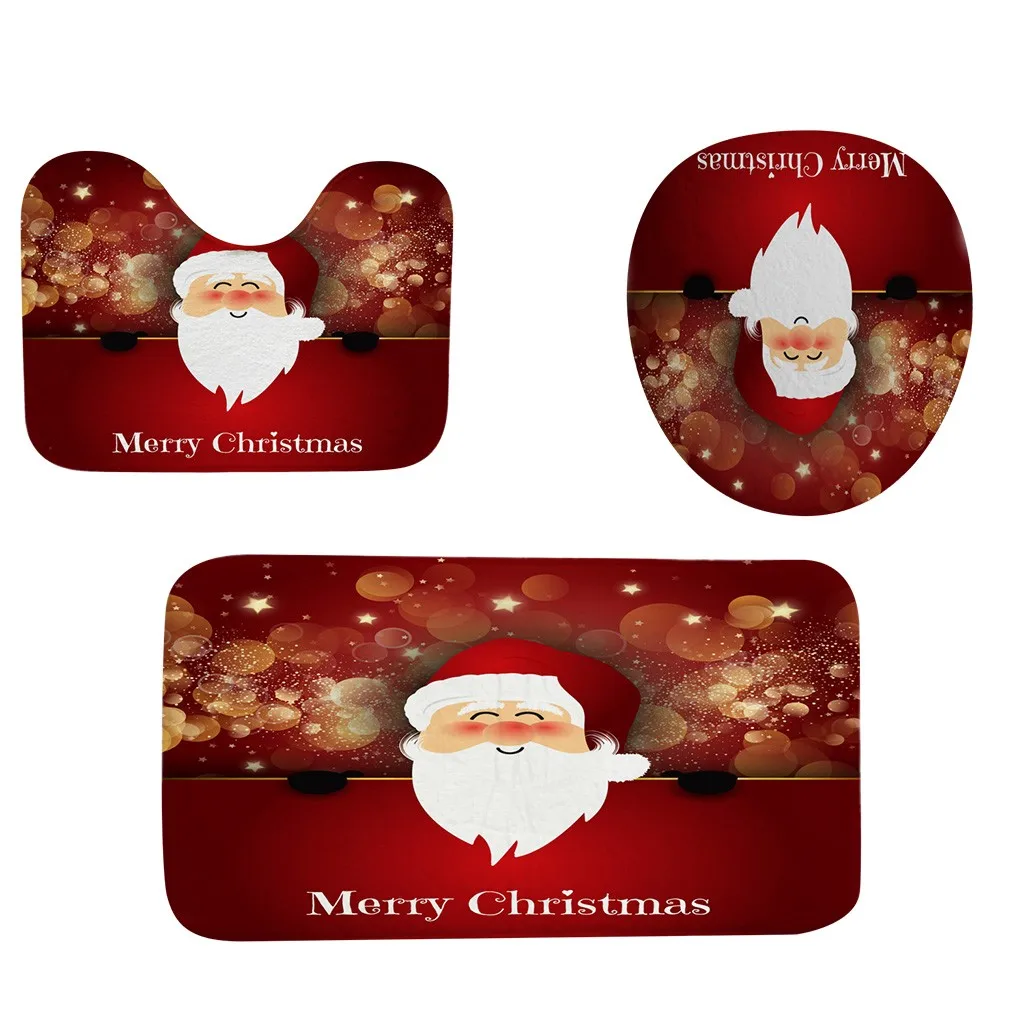 3 шт./компл. красный Рождественский подарок Ванная комната коврик набор фланель