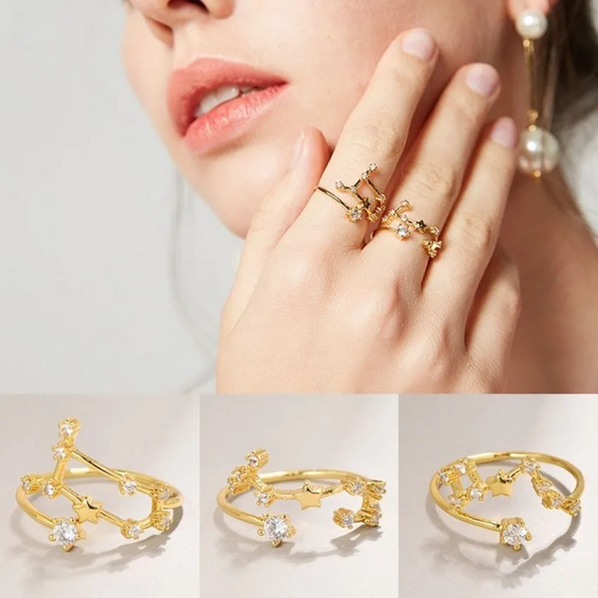 

12 Constellation Rings Gold Color Open Adjustable Rring for Friend Jewelry Lucky Gifts Dropshipping