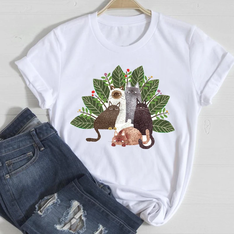 

T-shirts Women Floral Letters Plant Fashion Sweet Spring Fashion Clothes Graphic Tshirt Top Lady Print Female Tee T-Shirt