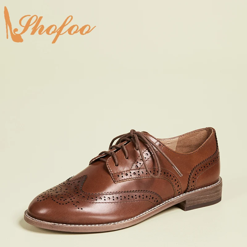

Женские ажурные оксфорды Shofoo, темно-бордовые оксфорды на шнуровке, с круглым носком, большие размеры 13 15, осенняя модная офисная обувь