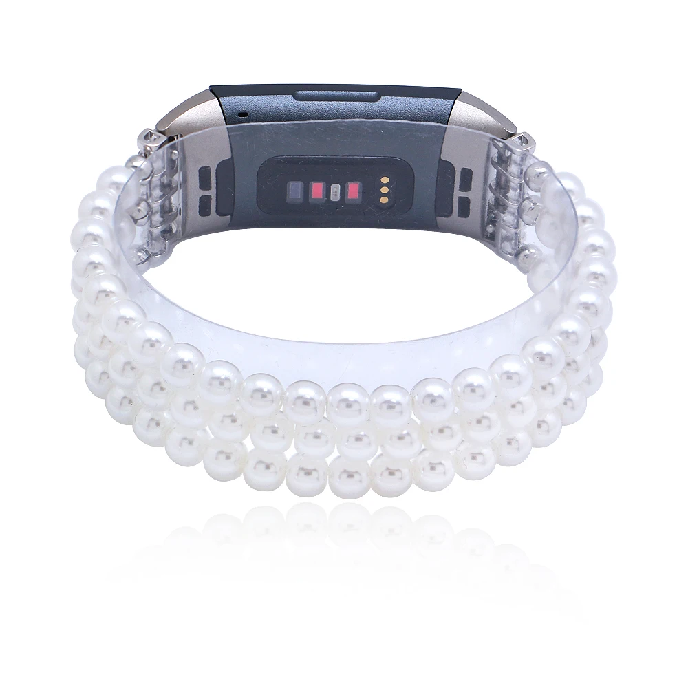 

Lureen White Imtation Pearls Elastic Watchband For Fitbit Charge 3/4 Watch Strap For Women Smart Watch Bracelet Wristband