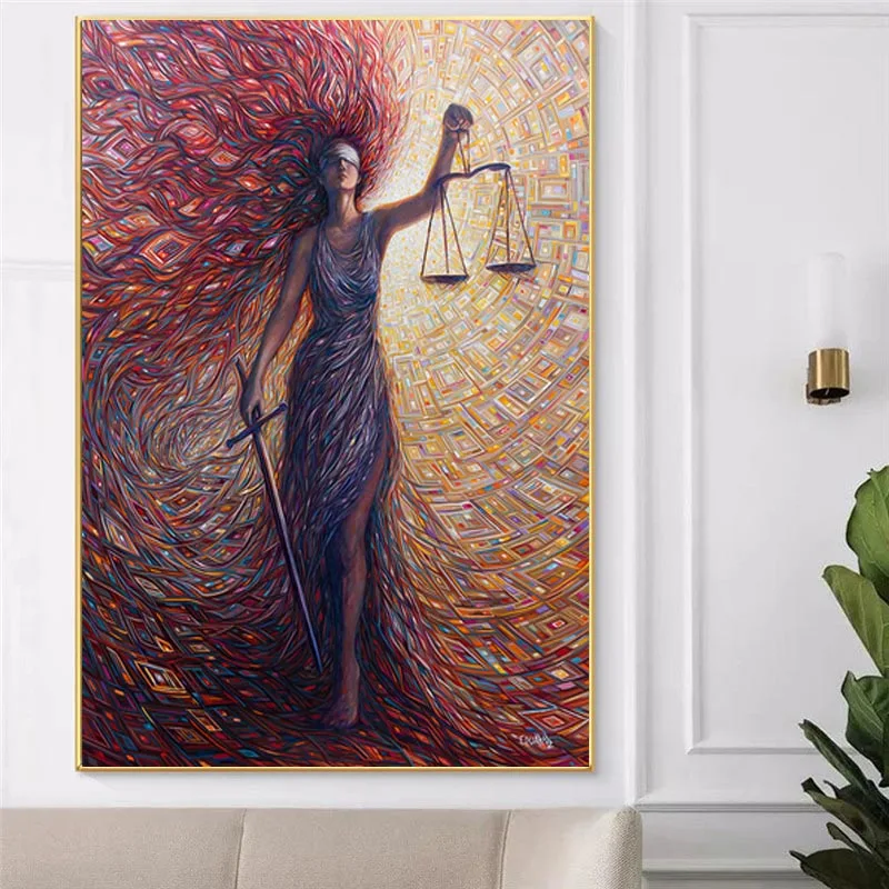 

Abstract Canvas Painting Goddess of Justice Lawyer Wall Poster Modern Wall Art Living Room Law Student Gifts Decor Pictures