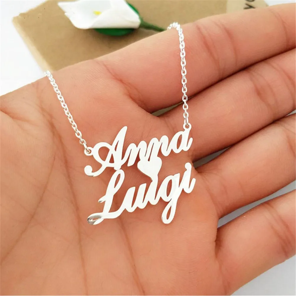 

Customized Stainless Steel Name Chokers Necklace Couples Jewelry Personalized Heart Necklaces Collares Para Mujer